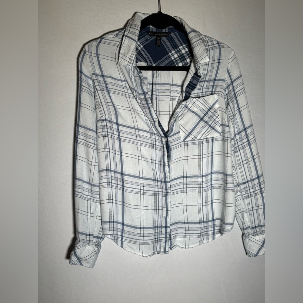 White House Black Market Blue and White Plaid Shirt Size 12